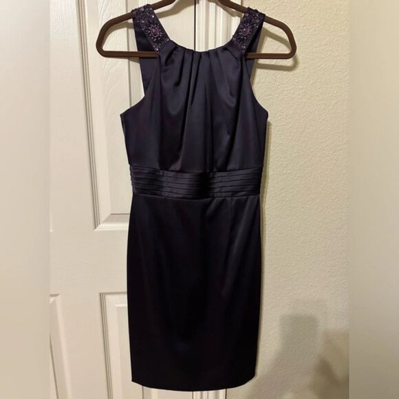 Antonio Melani purple satin cocktail dress with beadwork on straps size 0 - Picture 1 of 6
